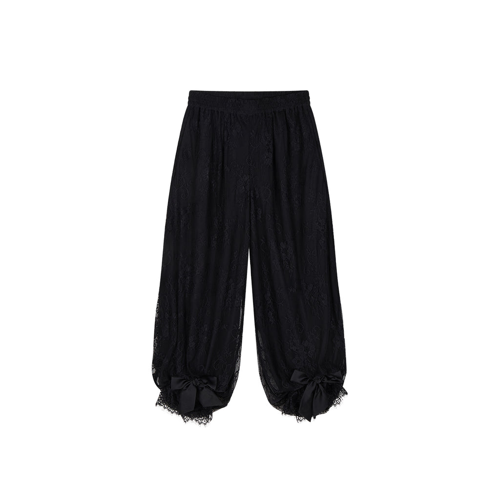 Lace Wide-Leg Lantern Pants