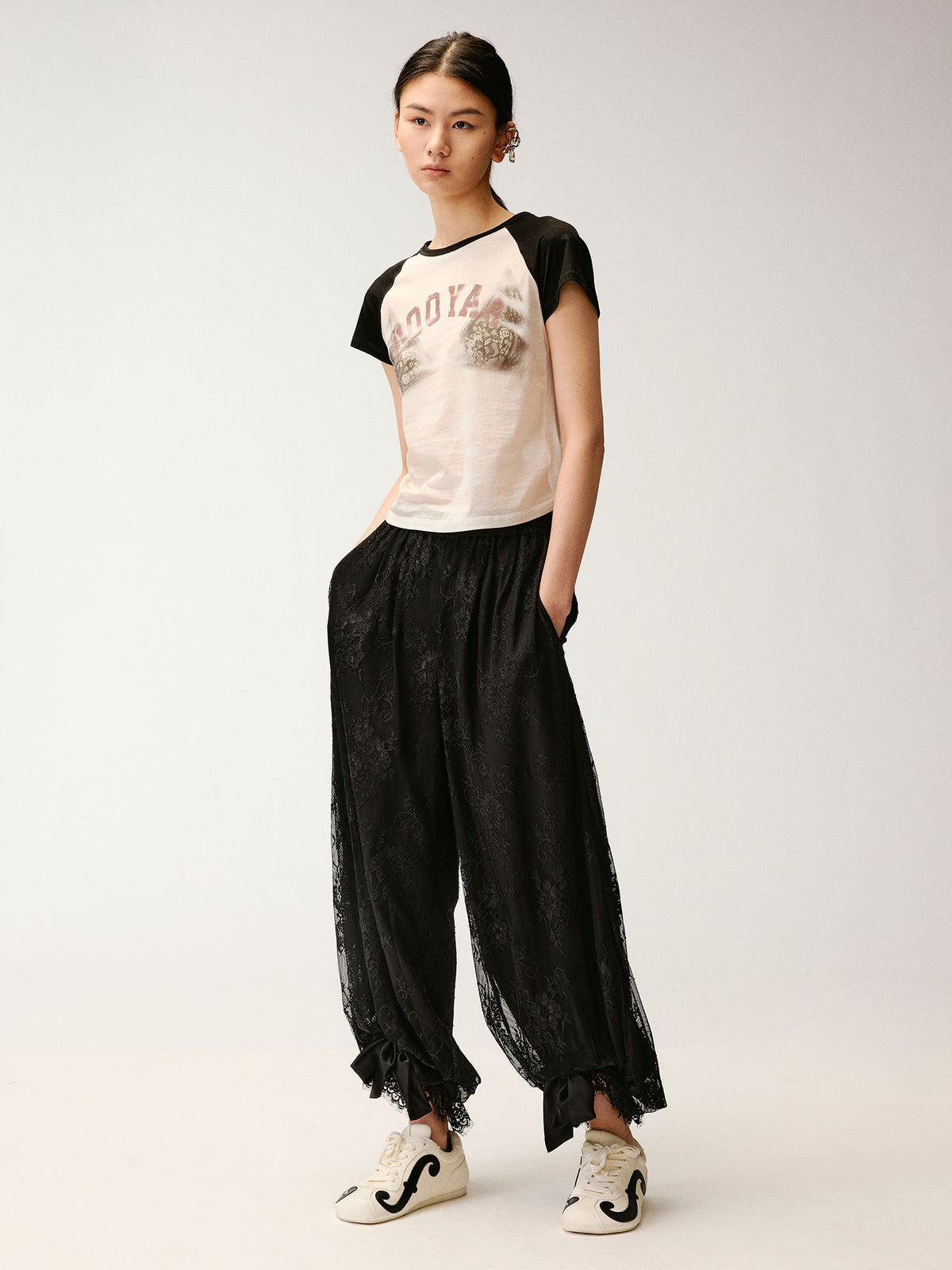 Lace Wide-Leg Lantern Pants