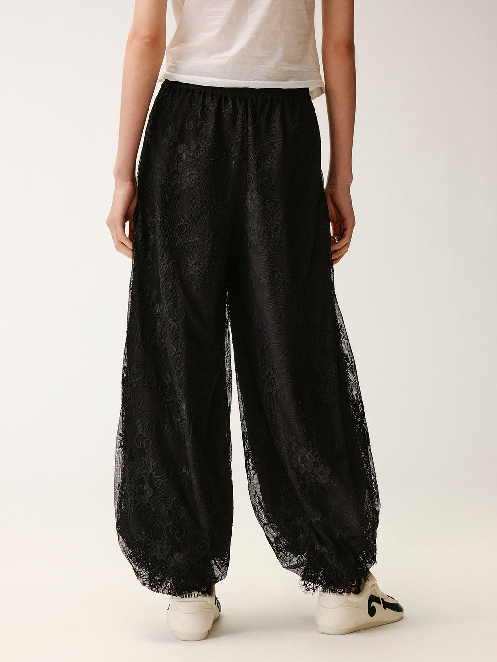 Lace Wide-Leg Lantern Pants
