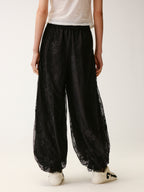 Lace Wide-Leg Lantern Pants