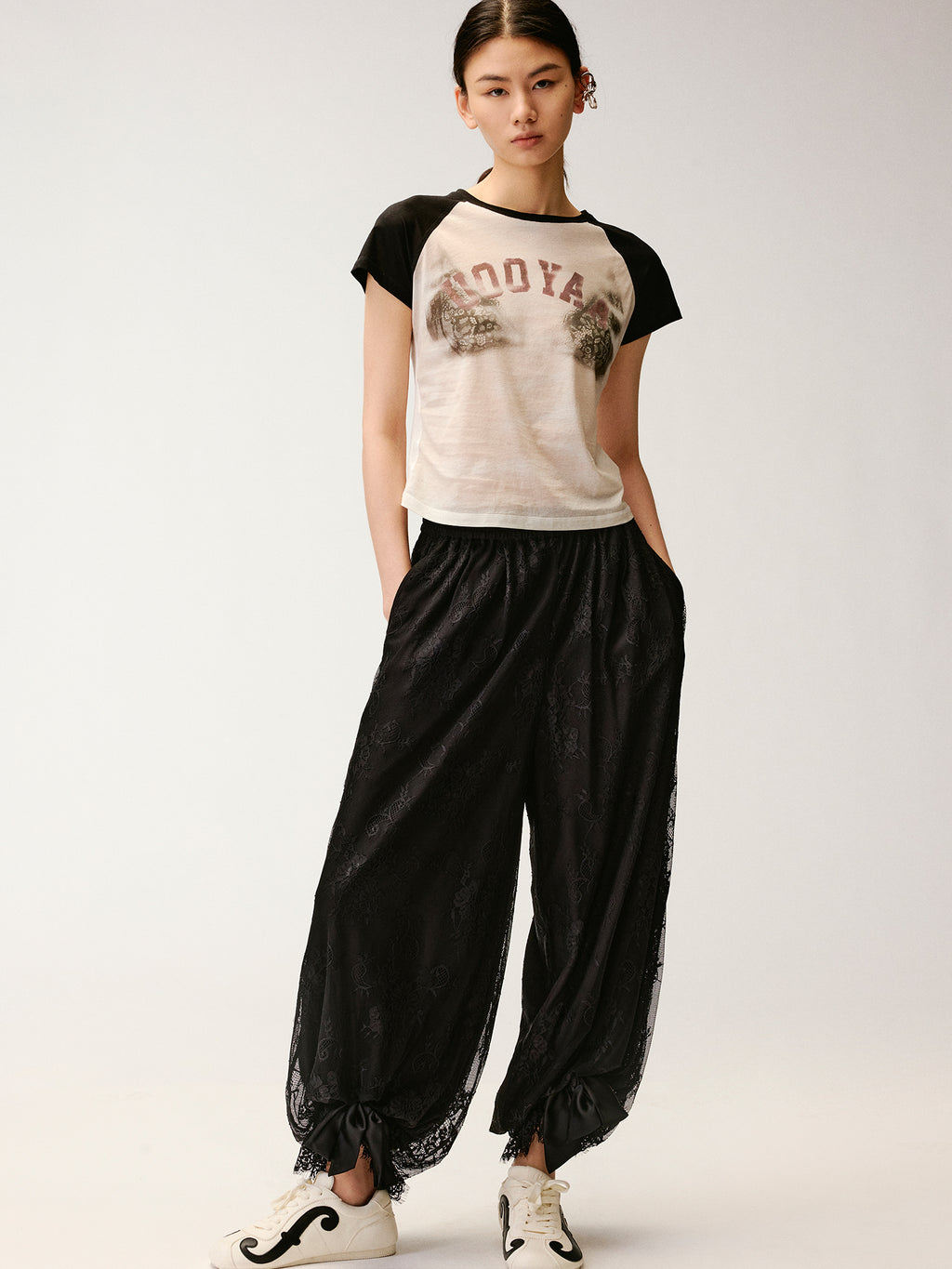 Lace Wide-Leg Lantern Pants