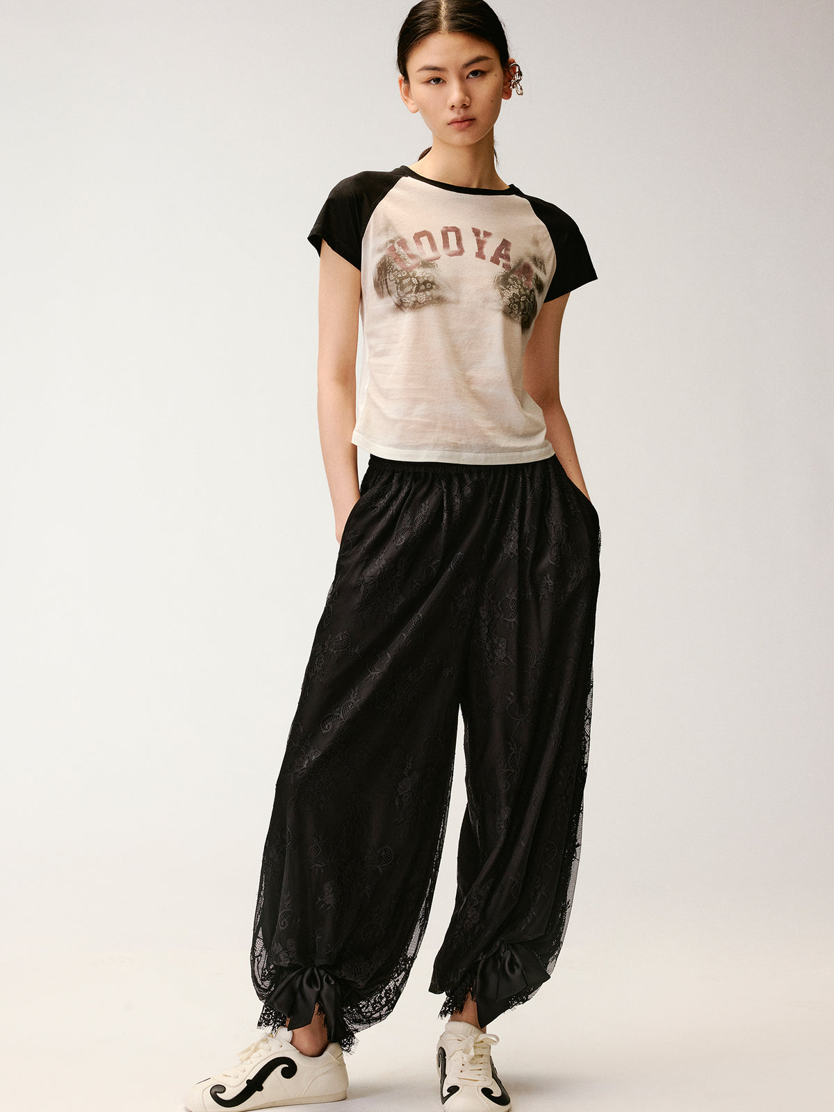 Lace Wide-Leg Lantern Pants