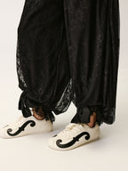 Lace Wide-Leg Lantern Pants