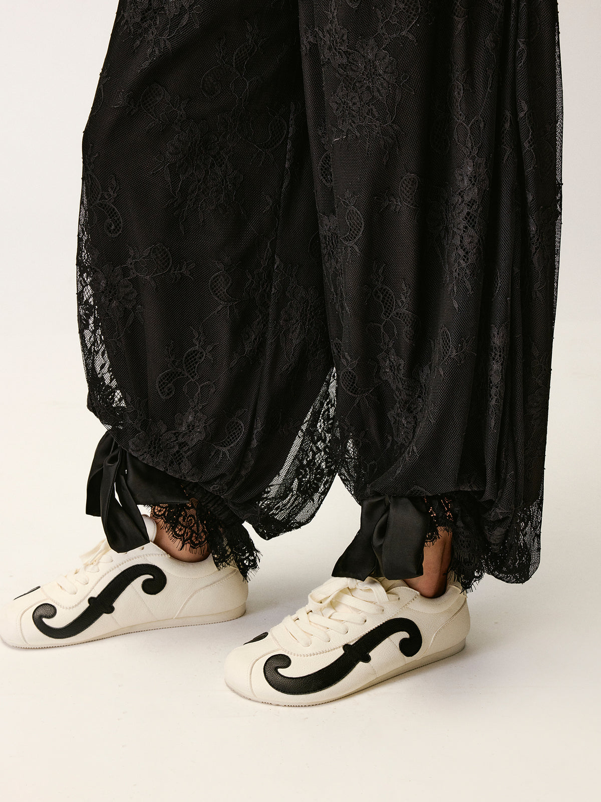 Lace Wide-Leg Lantern Pants