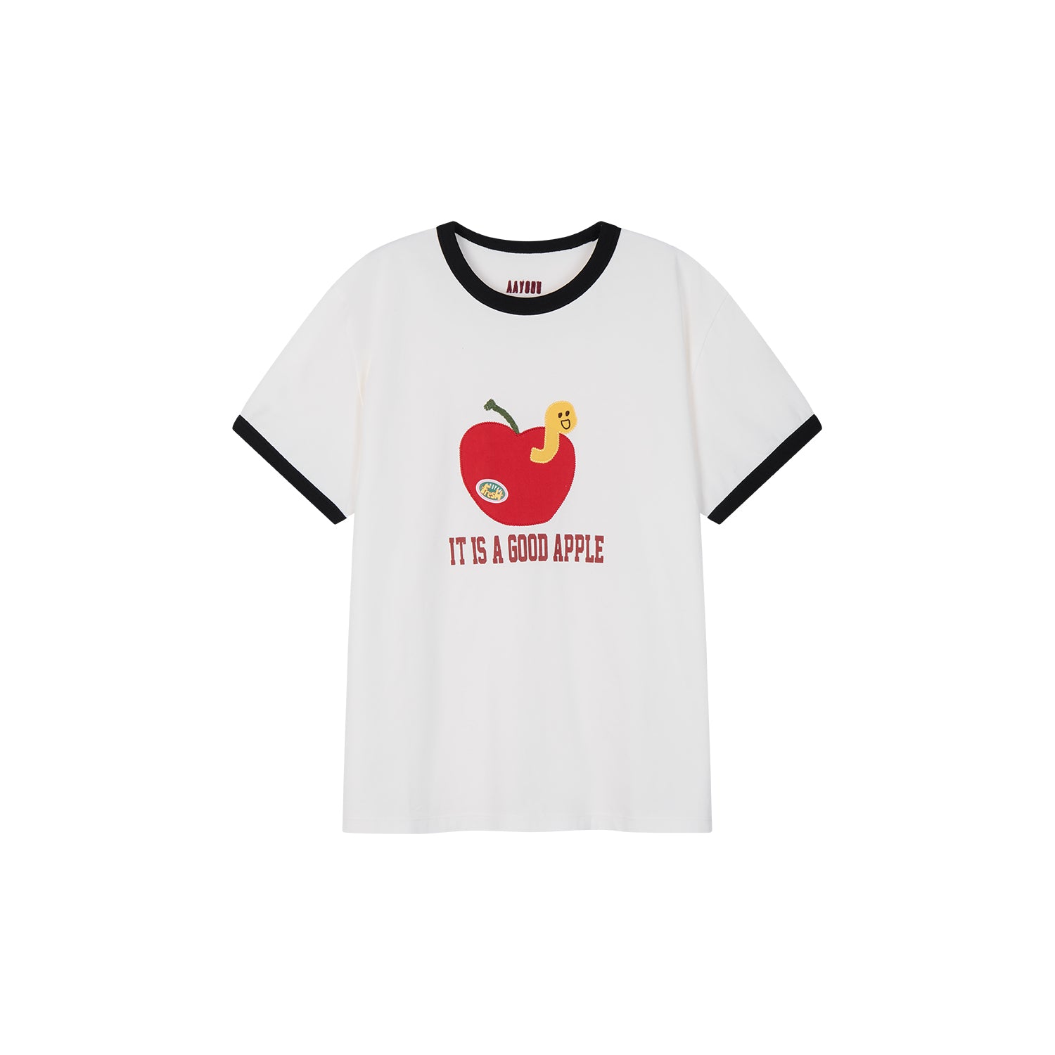 Apple-Worm Patchwork Ringer T-shirt