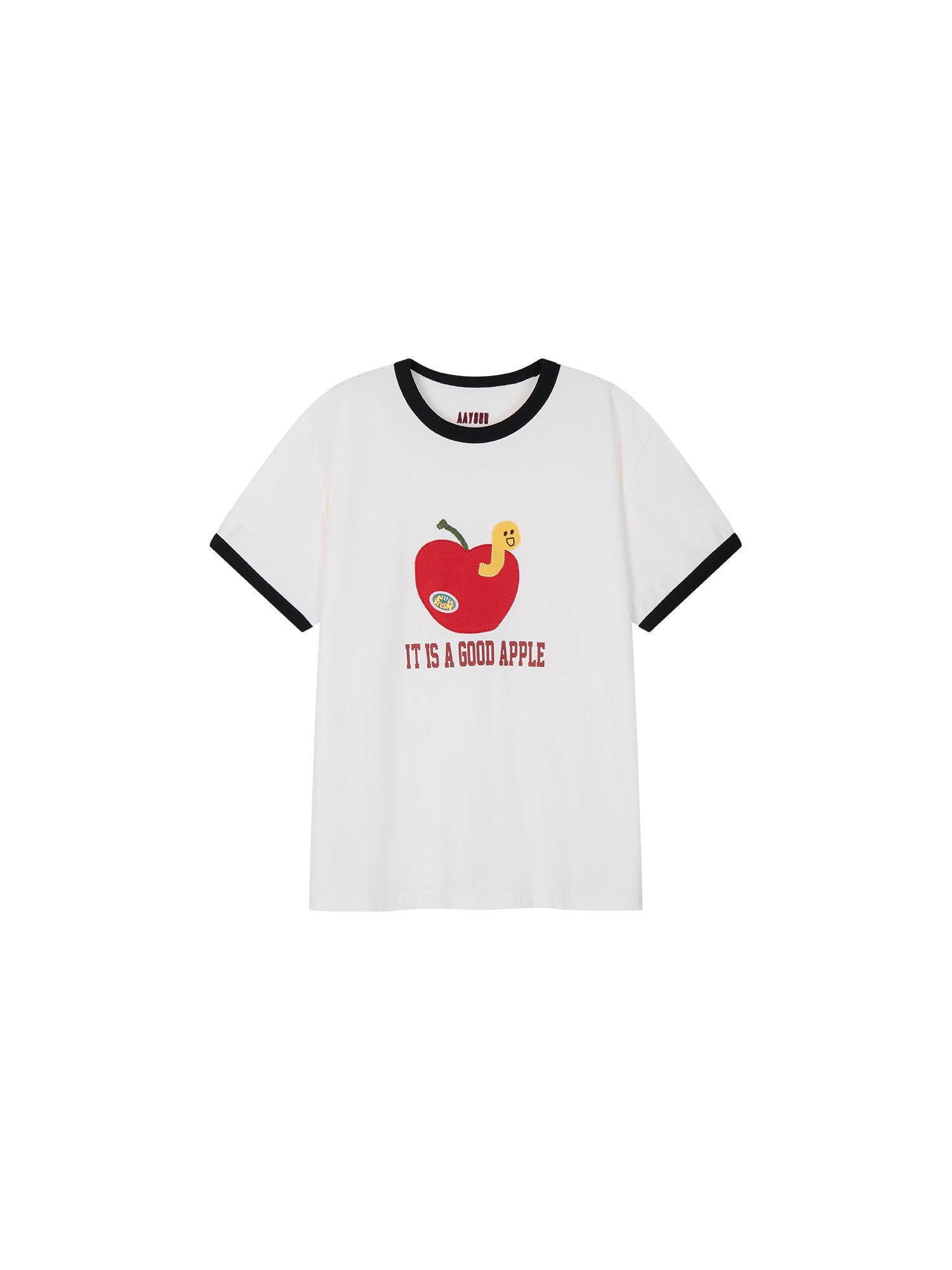 Apple-Worm Patchwork Ringer T-shirt
