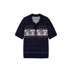 Vintage Floral Tie-Neck Polo Knit T-Shirt