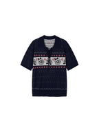 Vintage Floral Tie-Neck Polo Knit T-Shirt