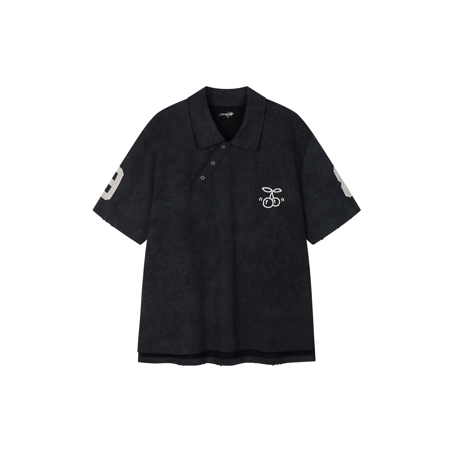 Asymmetric-Placket Collegiate Polo T-shirt
