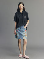 Asymmetric-Placket Collegiate T-shirt