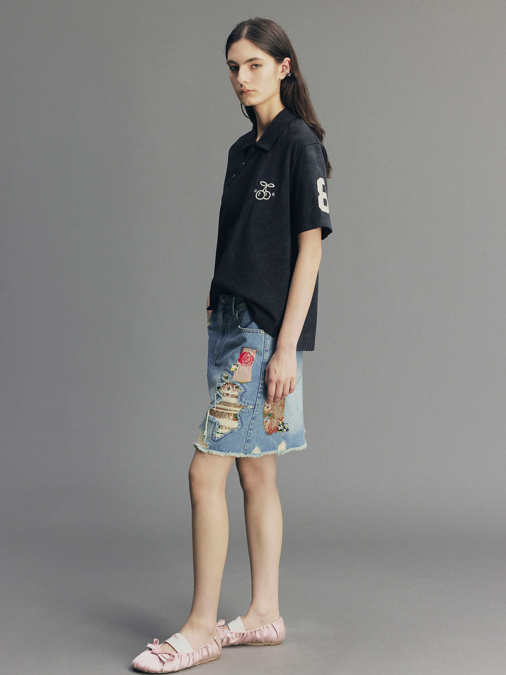 Asymmetric-Placket Collegiate T-shirt
