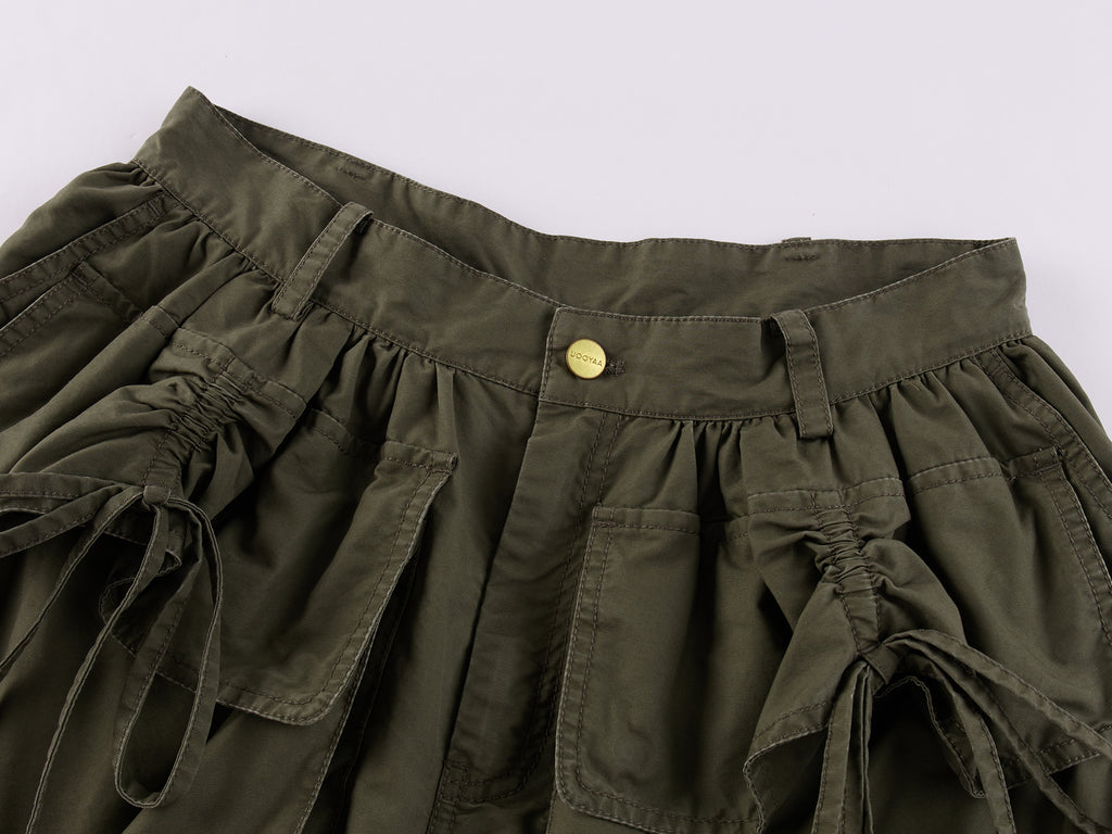 Bow-Detail Drawstring Cargo Shorts