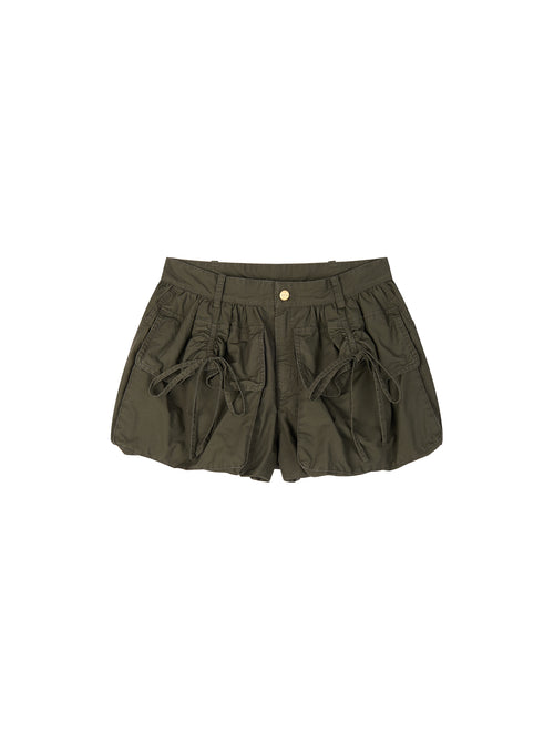 Bow-Detail Drawstring Cargo Shorts