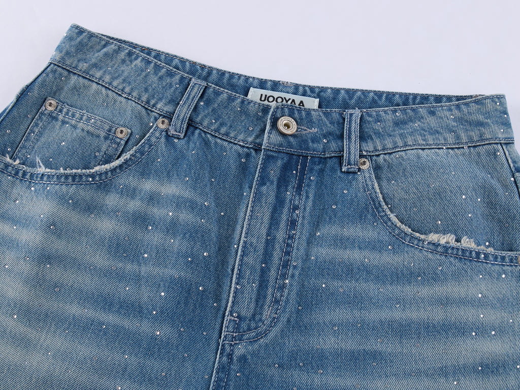 Vintage Rhinestone Straight Jeans