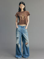 Vintage Rhinestone Straight Jeans