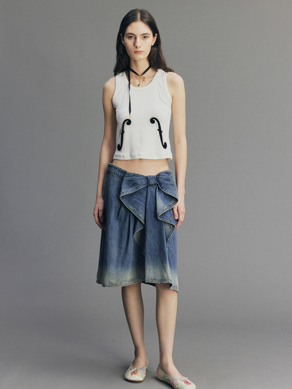 Vintage 3D-Bow Denim Mini Skirt