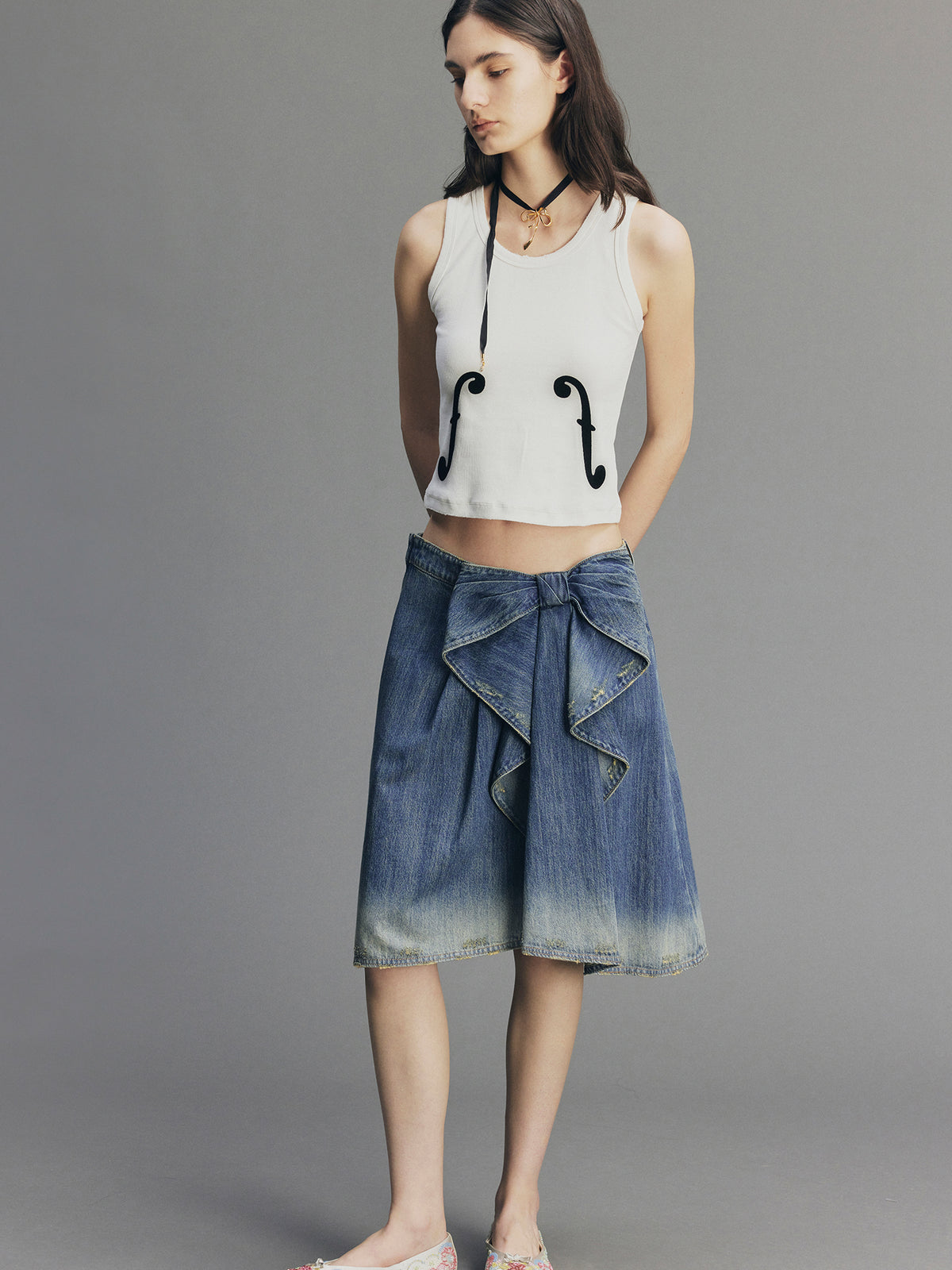 Vintage 3D-Bow Denim Mini Skirt