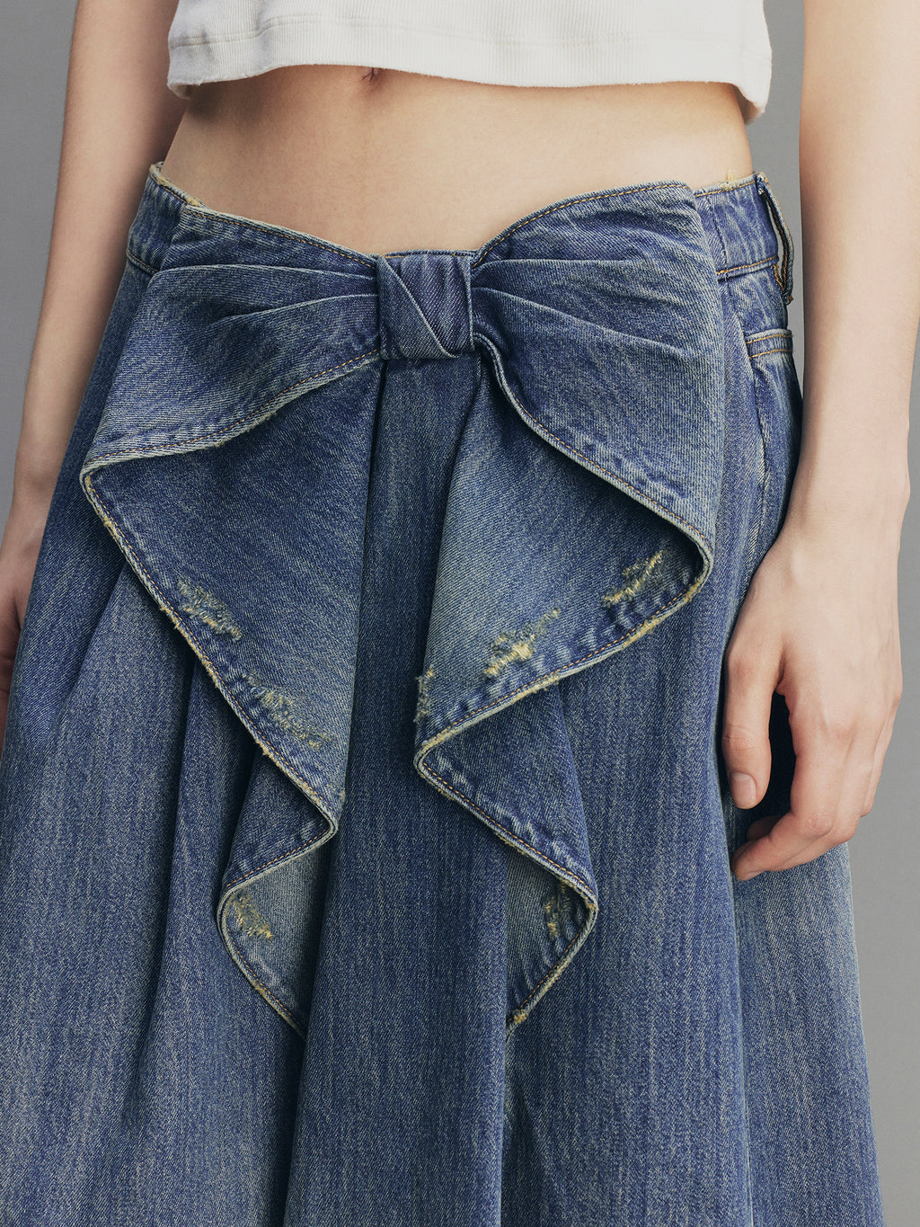 Vintage 3D-Bow Denim Mini Skirt