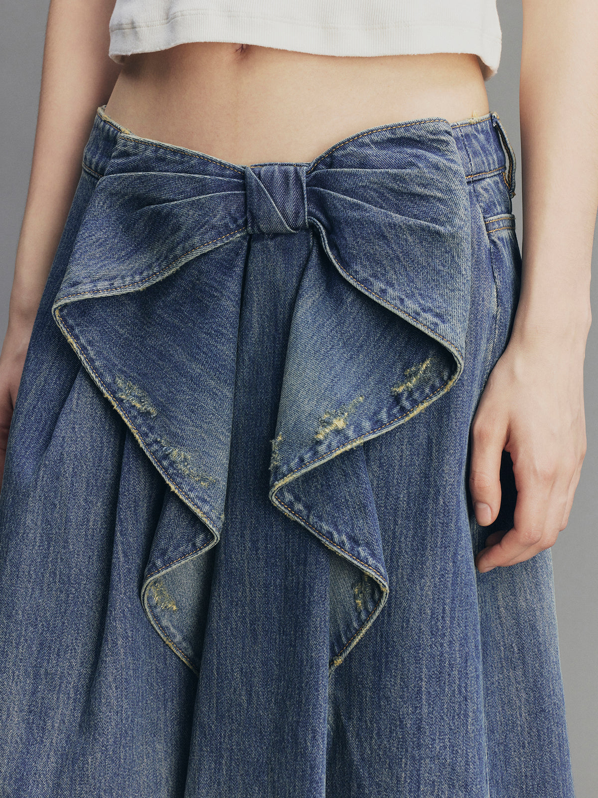 Vintage 3D-Bow Denim Mini Skirt