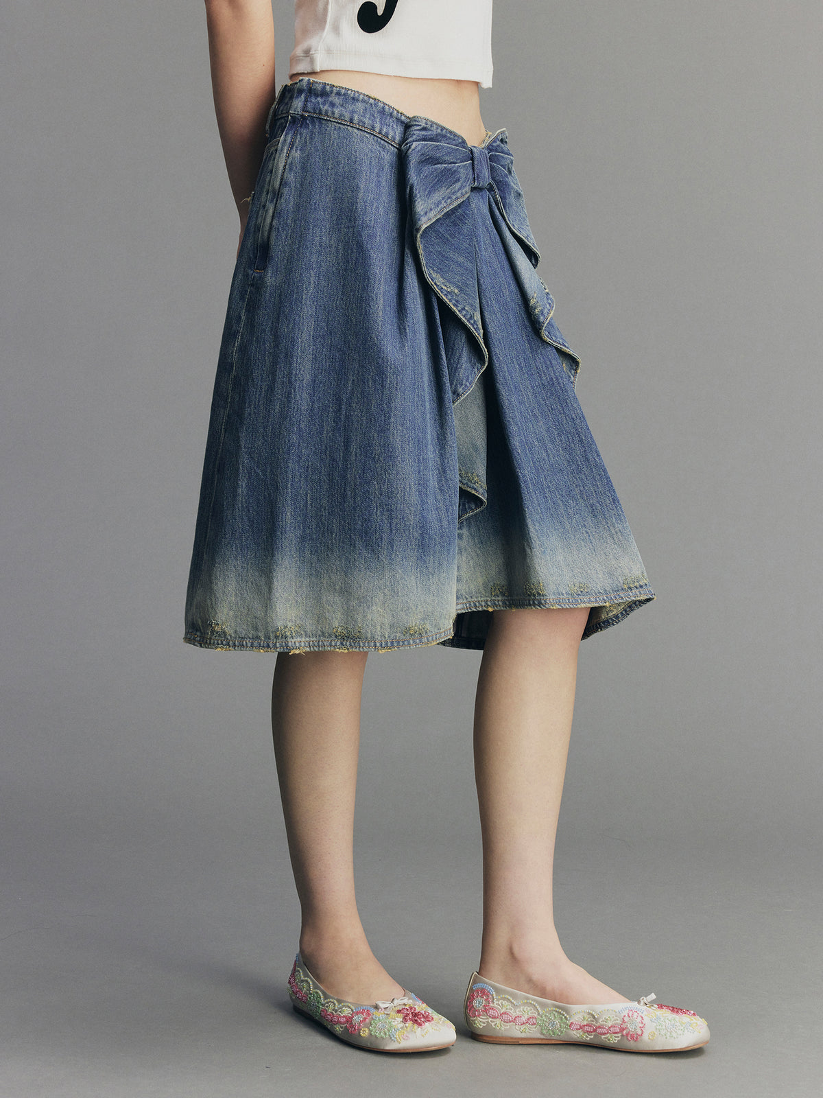 Vintage 3D-Bow Denim Mini Skirt
