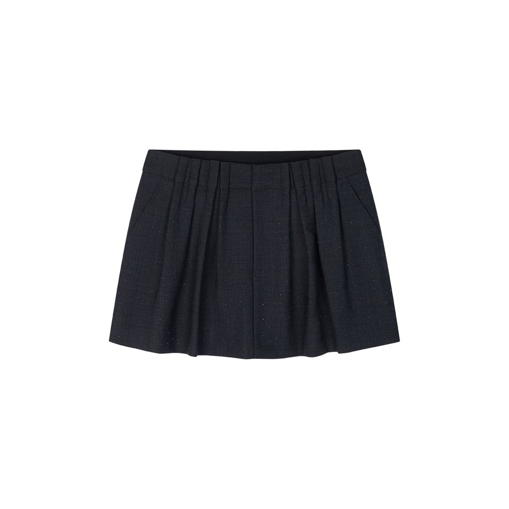 Asymmetric Pleat Rhinestone Pencil Skirt