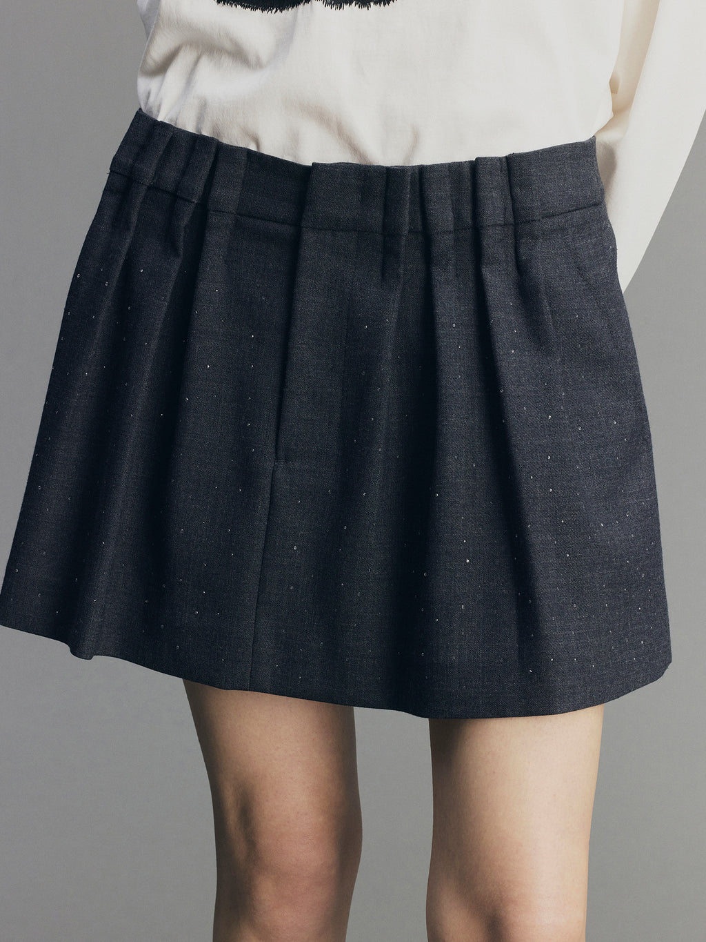 Asymmetric Pleat Rhinestone Pencil Skirt