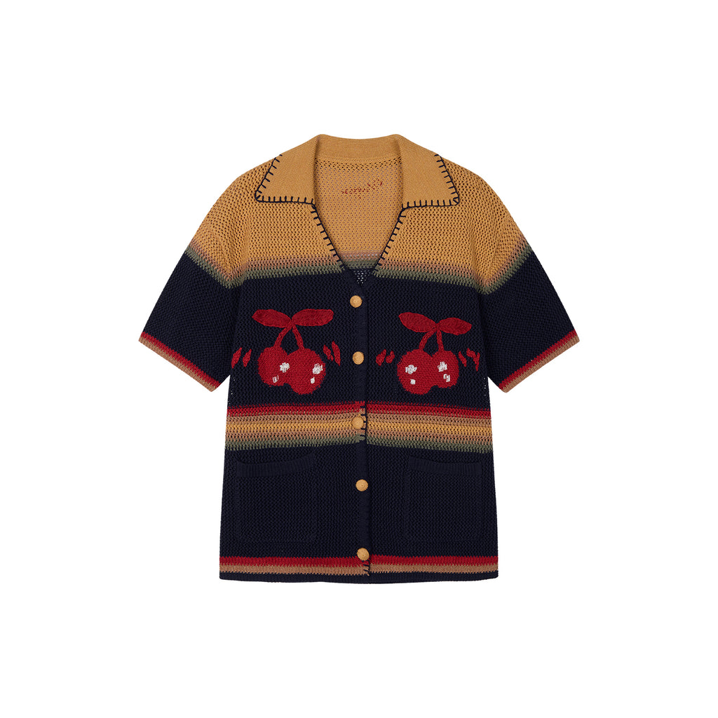 Vintage Hand-Knit Cherry Cardigan