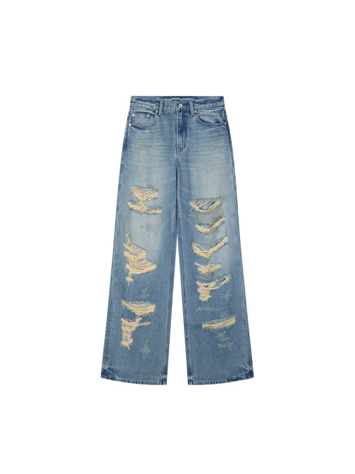 Rock Wash Distressed Straight-Leg Jeans