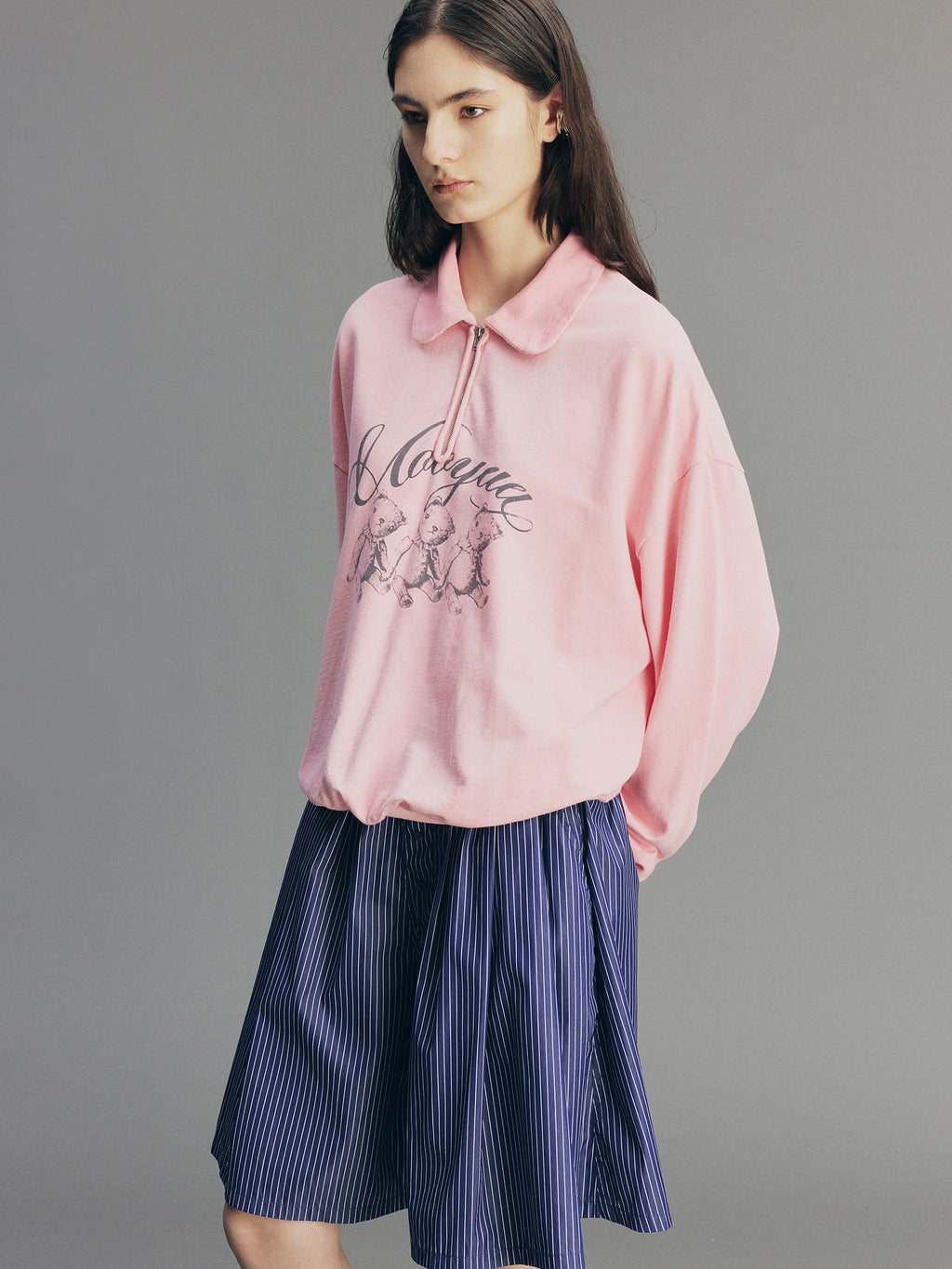 Flocked Bear Half-Zip Sweatshirt