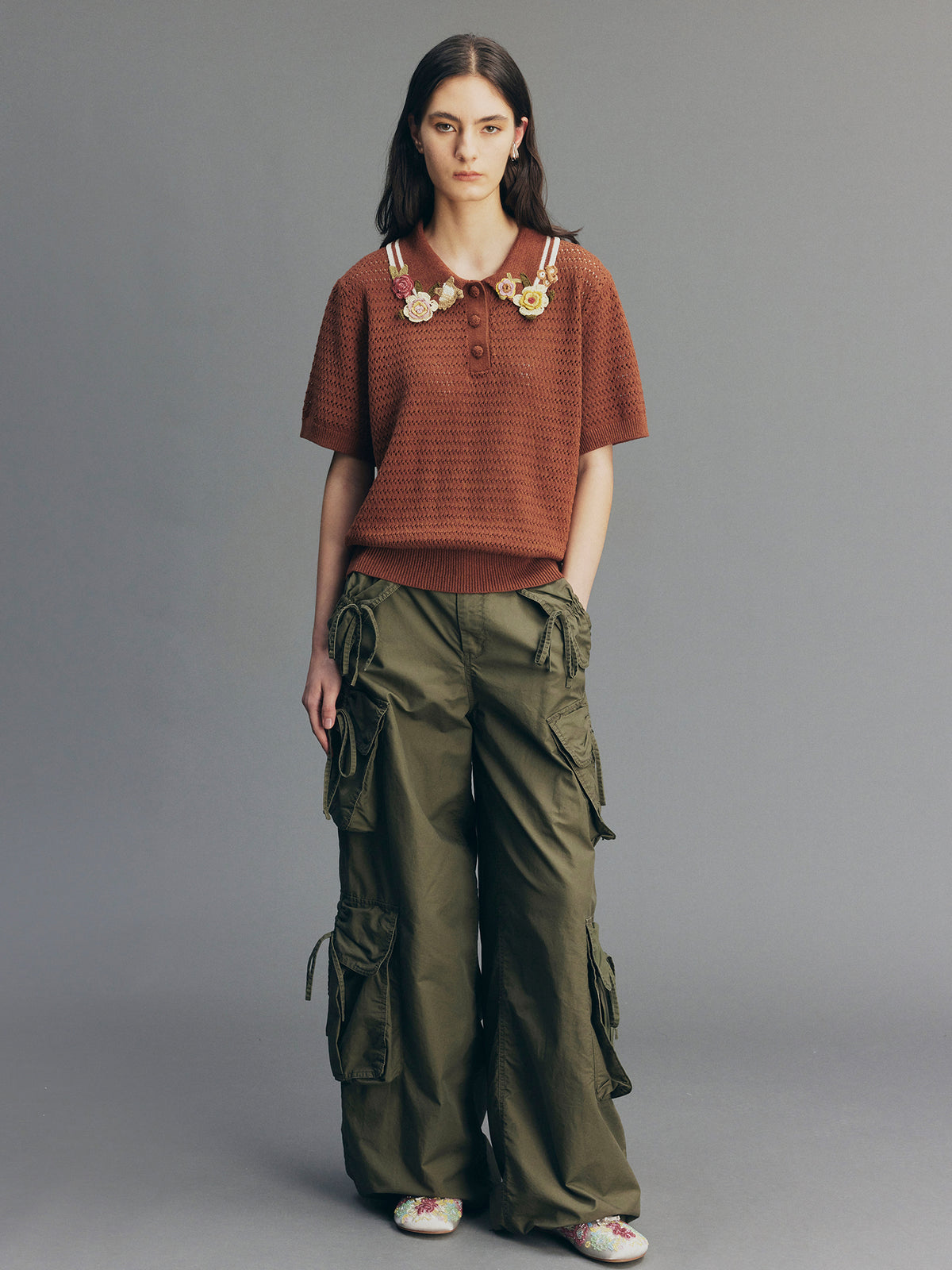 Vintage Hand-Crochet Polo Knit T-shirt