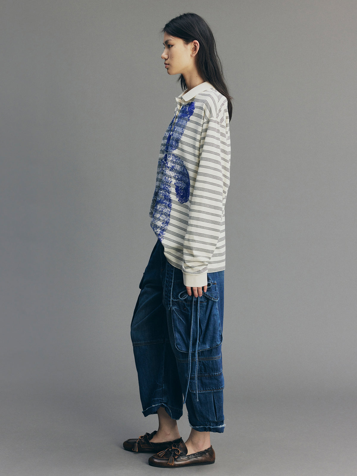 Bear-Print Polo Sweatshirt
