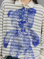 Bear-Print Polo Sweatshirt