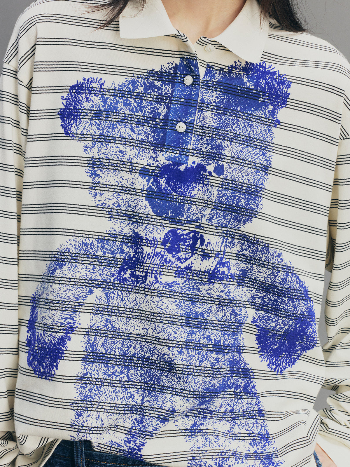 Bear-Print Polo Sweatshirt