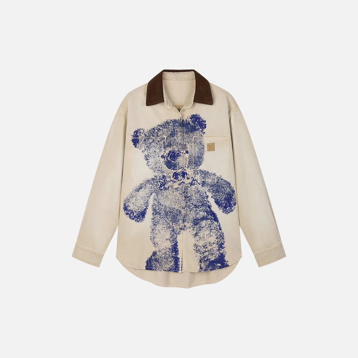 Bear-Print Utility Shirt Jacket