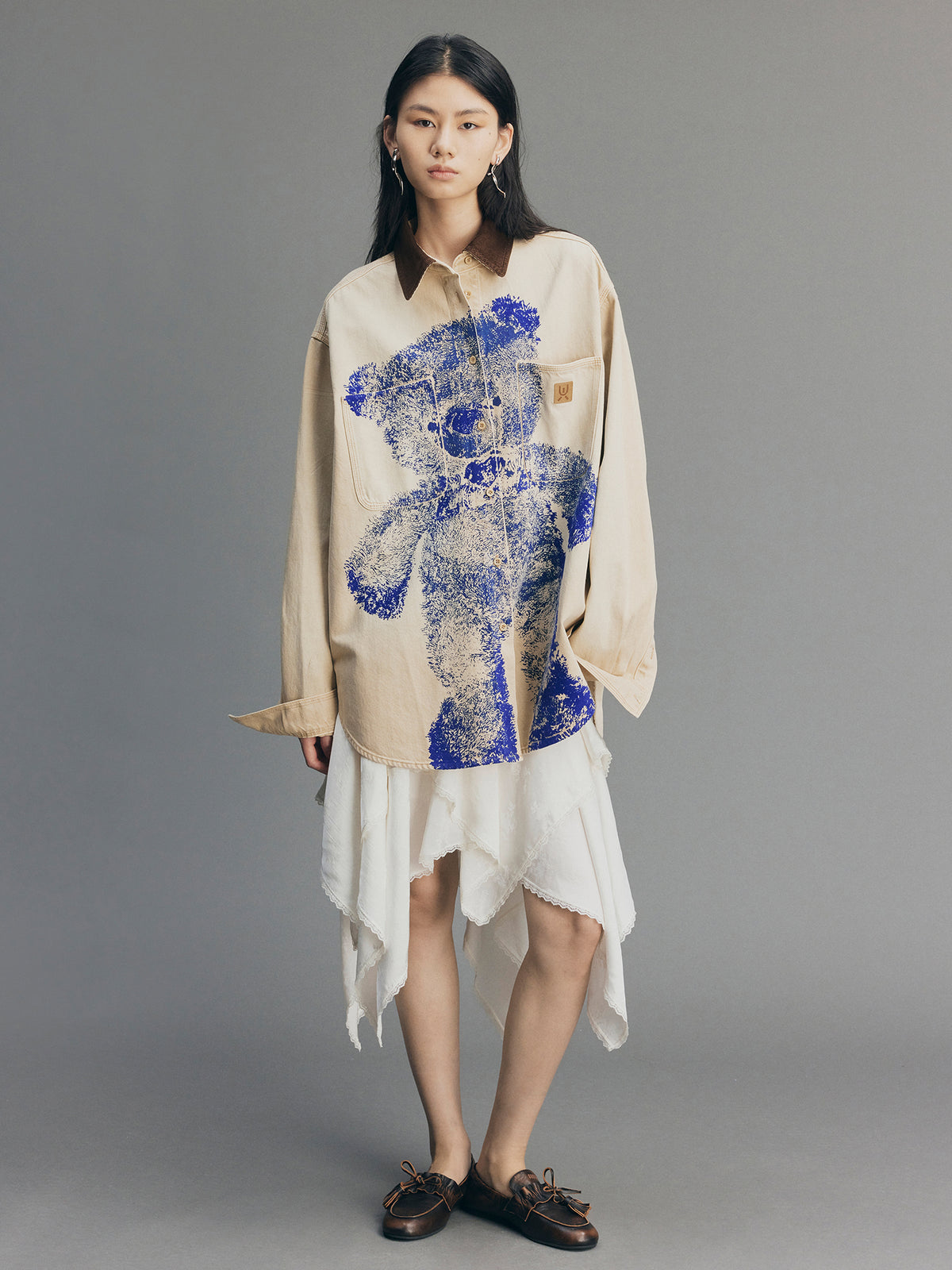 Bear-Print Utility Shirt Jacket