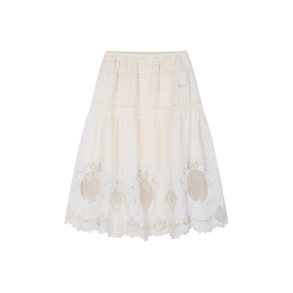 Dimensional Embroidered Lace Flared Skirt