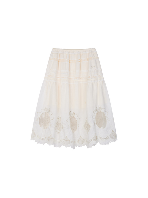 Dimensional Embroidered Lace Flared Skirt