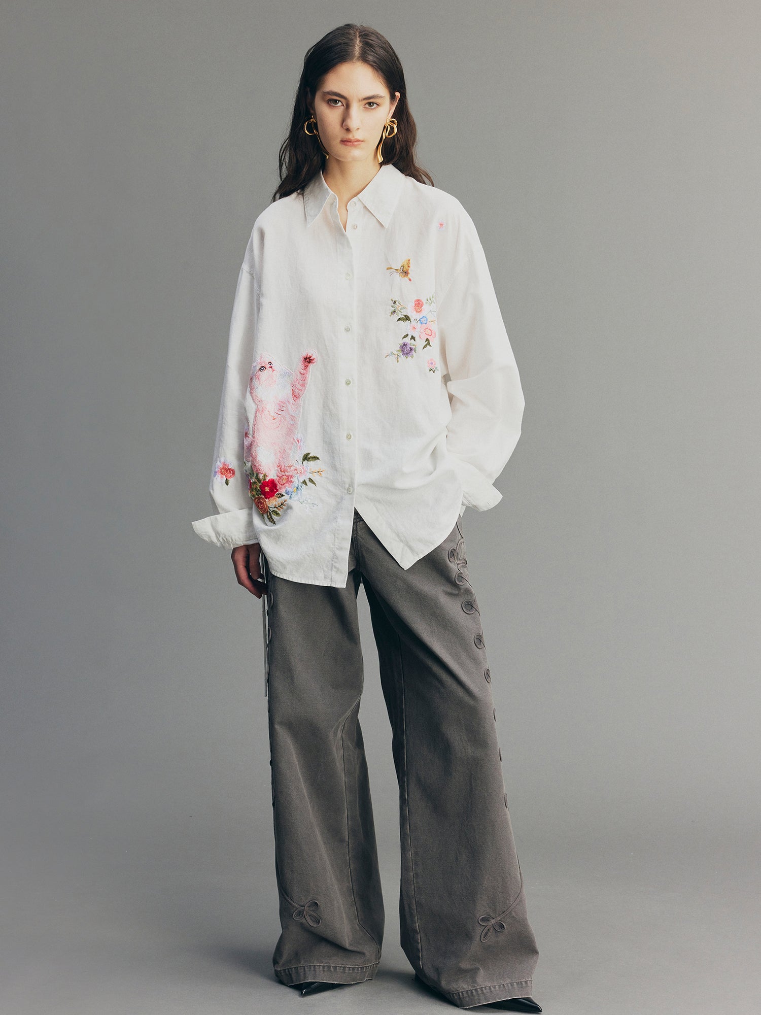 Fantasy Cat Embroidered Shirt