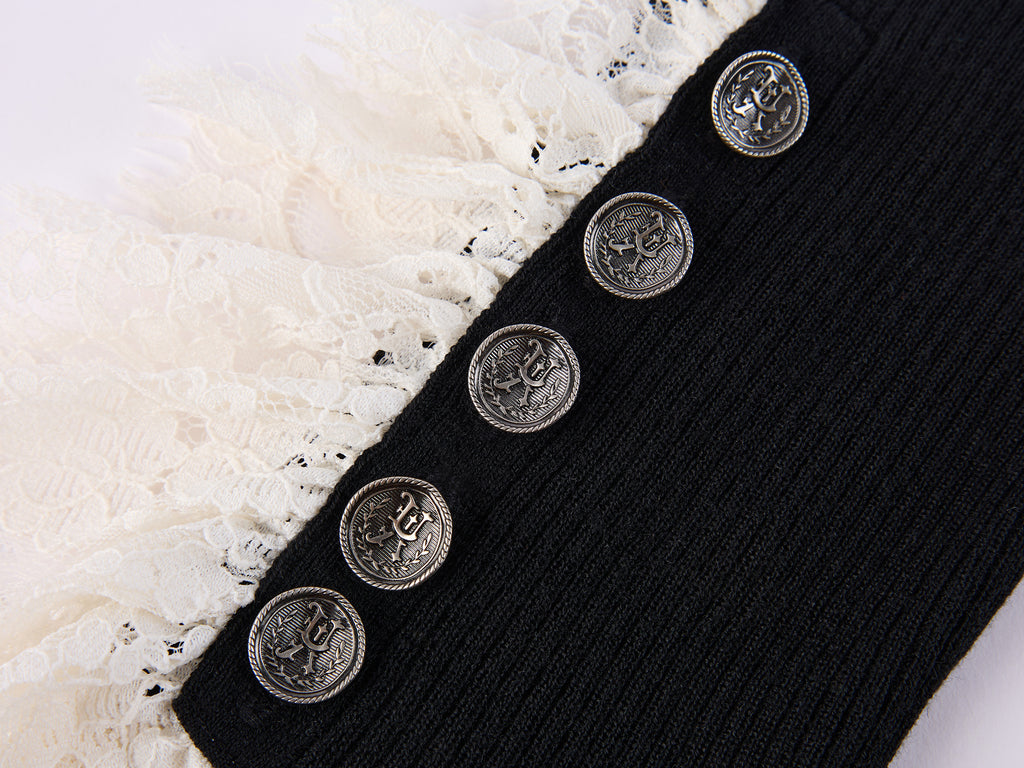 Classical Ornate Lace-Sleeve Knit Sweater