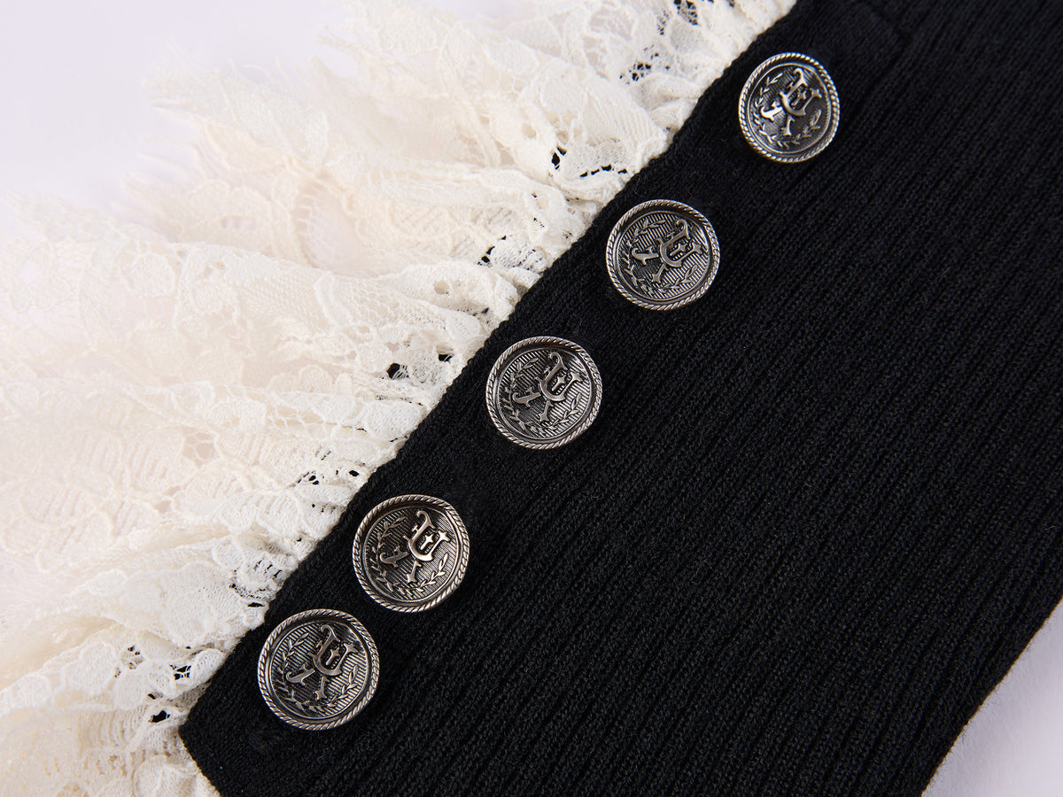 Classical Ornate Lace-Sleeve Knit Sweater