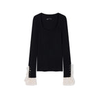 Classical Ornate Lace-Sleeve Knit Sweater