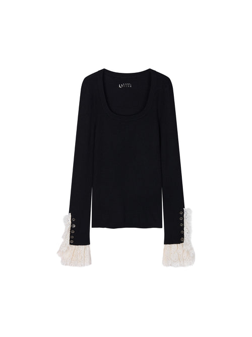 Classical Ornate Lace-Sleeve Knit Sweater