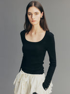 Classical Ornate Lace-Sleeve Knit Sweater