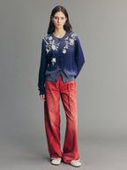 Vintage Embroidered Distressed Knit Cardigan