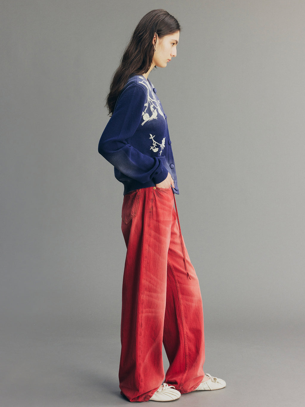 Vintage Embroidered Distressed Knit Cardigan