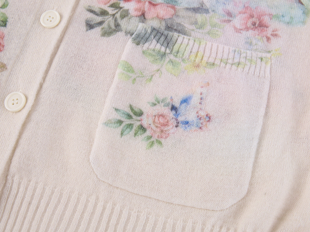 Fantasy Cat Print V-Neck Cardigan
