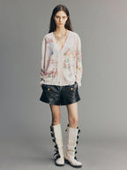 Fantasy Cat Print V-Neck Cardigan