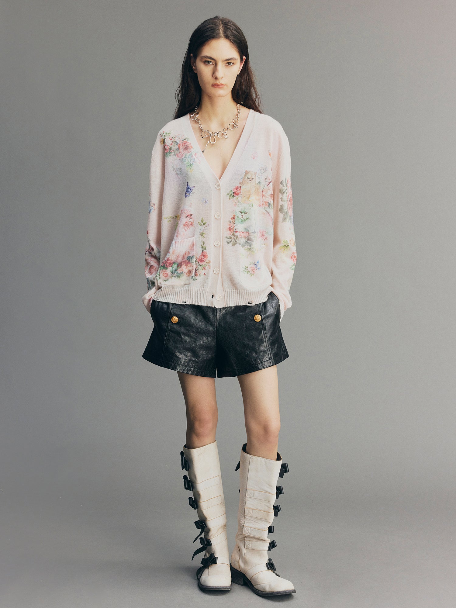 Fantasy Cat Print V-Neck Cardigan