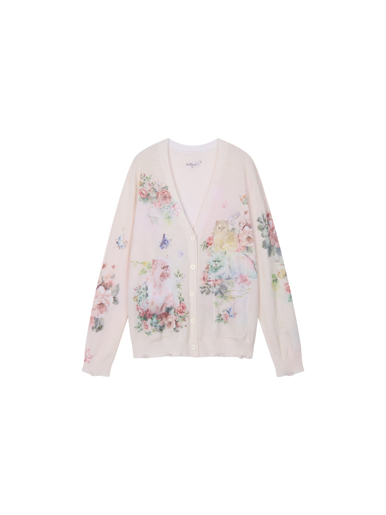 Fantasy Cat Print V-Neck Cardigan