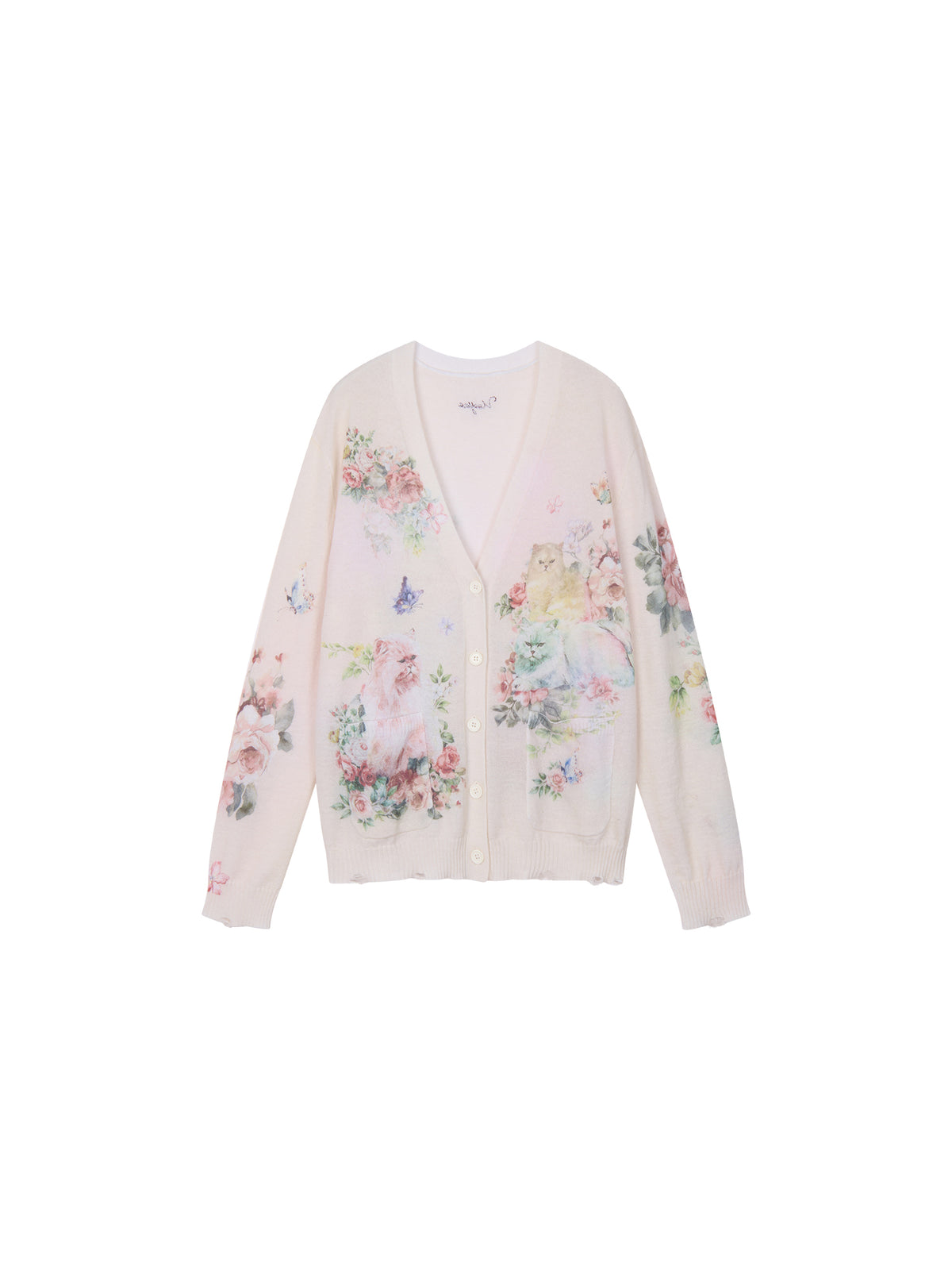 Fantasy Cat Print V-Neck Cardigan